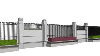别墅庭院围墙su模型下载_sketchup草图大师SKP模型