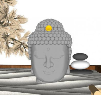 禅意佛像头部SU模型下载_sketchup草图大师SKP模型