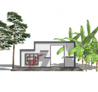 新中式景墙门SU模型下载_sketchup草图大师SKP模型