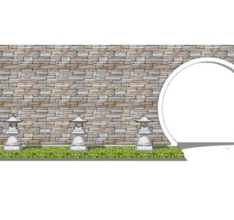 新中式砖墙月亮门SU模型下载_sketchup草图大师SKP模型