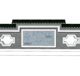 现代新中式花窗景墙SU模型下载_sketchup草图大师SKP模型