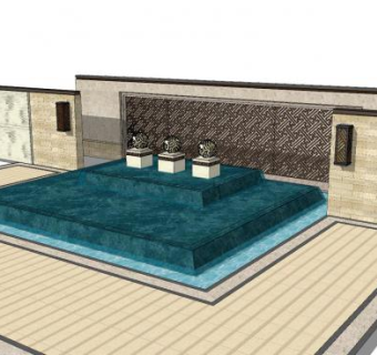 新中式园林小品景墙SU模型下载_sketchup草图大师SKP模型