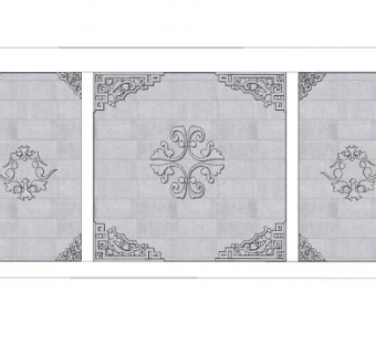 新中式花案景观墙SU模型下载_sketchup草图大师SKP模型