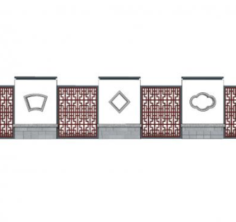 新中式几何花窗景观墙SU模型下载_sketchup草图大师SKP模型
