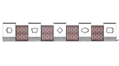 新中式几何花窗景观墙SU模型下载_sketchup草图大师SKP模型