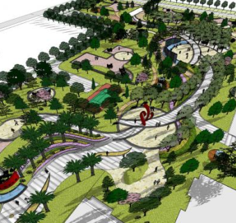 现代公园场地景观SU模型下载_sketchup草图大师SKP模型