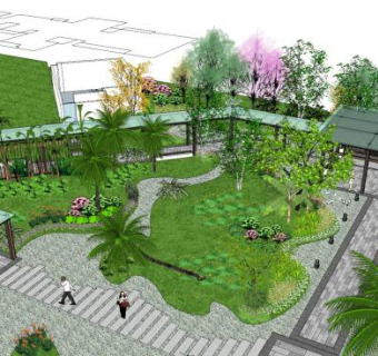 现代公园玻璃廊道景观SU模型下载_sketchup草图大师SKP模型