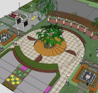 现代公园廊道设计景观SU模型下载_sketchup草图大师SKP模型