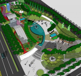 现代城市公园规划SU模型下载_sketchup草图大师SKP模型