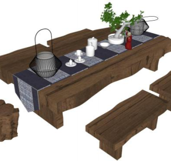 功夫茶具桌子su模型下载_sketchup草图大师SKP模型