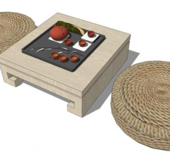 简约禅意茶案蒲团SU模型下载_sketchup草图大师SKP模型