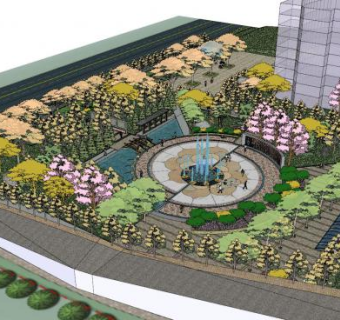 新中式公园规划景观SU模型下载_sketchup草图大师SKP模型