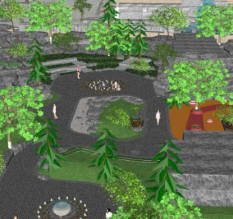 中式古典艺术风公园SU模型下载_sketchup草图大师SKP模型