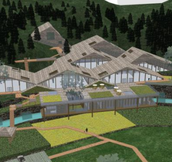 新中式风格湿地公园SU模型下载_sketchup草图大师SKP模型