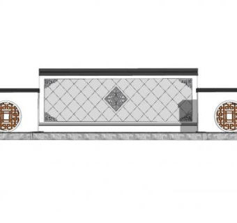 新中式简约花窗景墙SU模型下载_sketchup草图大师SKP模型