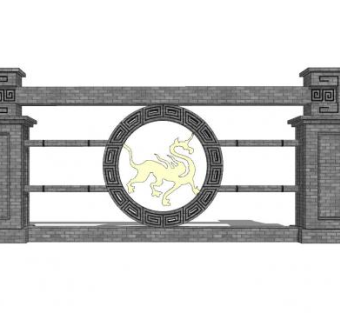 新中式图腾景观墙SU模型下载_sketchup草图大师SKP模型