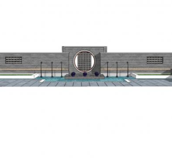 新中式花窗流水景墙SU模型下载_sketchup草图大师SKP模型