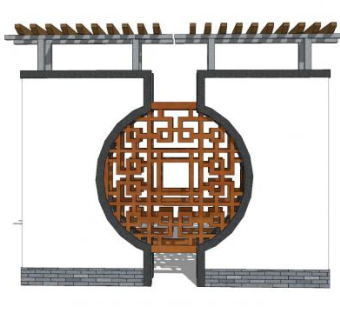 新中式木花窗景观墙SU模型下载_sketchup草图大师SKP模型