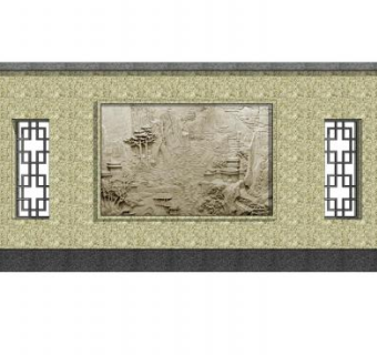 新中式雕刻壁画景观墙SU模型下载_sketchup草图大师SKP模型