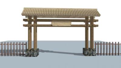 农家乡村大门SU模型下载_sketchup草图大师SKP模型