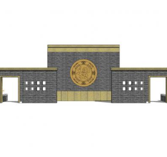 新中式图腾景墙月亮门SU模型下载_sketchup草图大师SKP模型