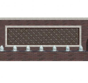 新中式古典喷泉景观墙SU模型下载_sketchup草图大师SKP模型