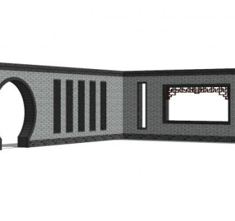 新中式转角月洞门景墙SU模型下载_sketchup草图大师SKP模型