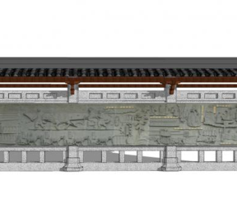 中式雕刻壁画屋檐景墙SU模型下载_sketchup草图大师SKP模型
