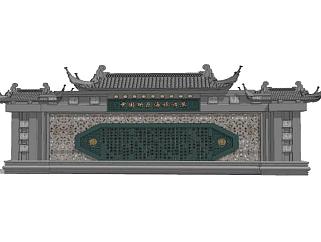 中式建筑文案景墙SU模型下载_sketchup草图大师SKP模型
