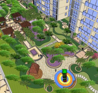 现代楼房屋顶花园SU模型下载_sketchup草图大师SKP模型