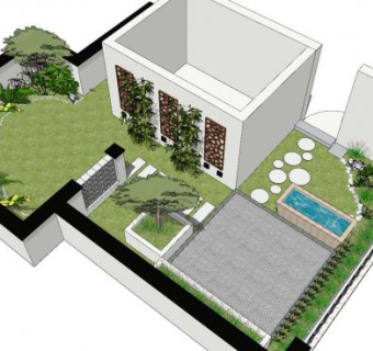 中式屋顶花园设计SU模型下载_sketchup草图大师SKP模型