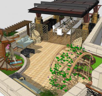 现代欧式屋顶花园SU模型下载_sketchup草图大师SKP模型