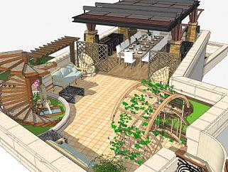 现代欧式屋顶花园SU模型下载_sketchup草图大师SKP模型