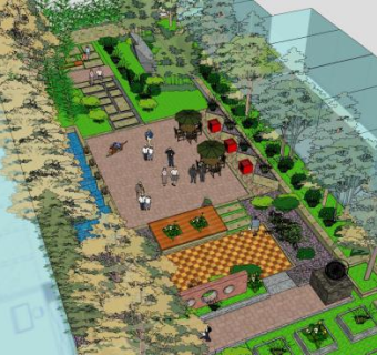 现代花园鸟瞰规划SU模型下载_sketchup草图大师SKP模型