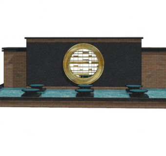 新中式古典景墙水景SU模型下载_sketchup草图大师SKP模型