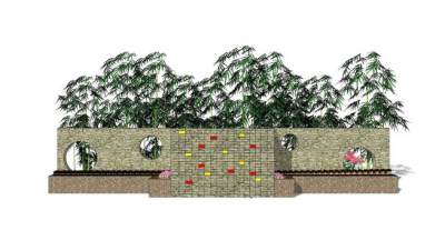 现代漏窗景墙观赏绿植SU模型下载_sketchup草图大师SKP模型