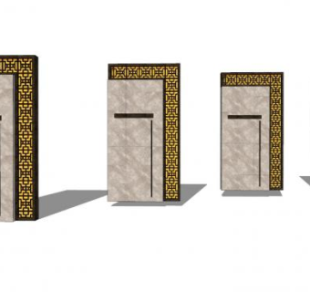 新中式小型景观墙SU模型下载_sketchup草图大师SKP模型