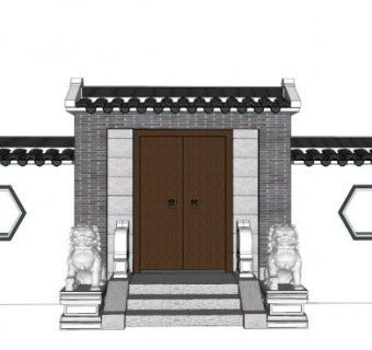 中式庭院木门su模型下载_sketchup草图大师SKP模型