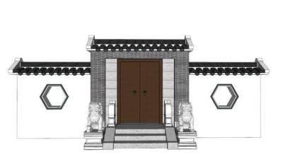 中式庭院木门su模型下载_sketchup草图大师SKP模型