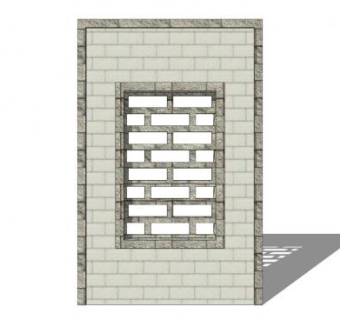 新中式小型漏窗景观墙SU模型下载_sketchup草图大师SKP模型