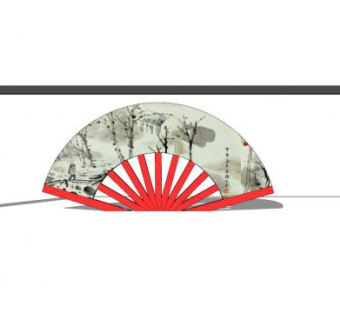 新中式扇子景观墙SU模型下载_sketchup草图大师SKP模型