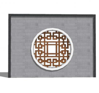 新中式木漏窗景墙SU模型下载_sketchup草图大师SKP模型