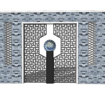 新中式装饰景墙SU模型下载_sketchup草图大师SKP模型