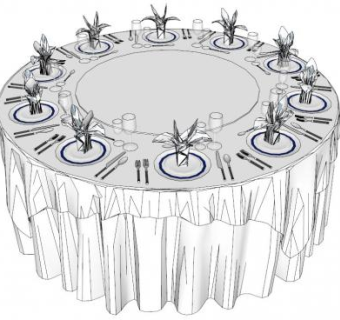 十人圆餐桌su模型下载_sketchup草图大师SKP模型