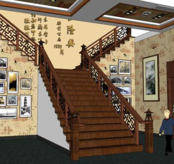 中式展示空间su模型下载_sketchup草图大师SKP模型