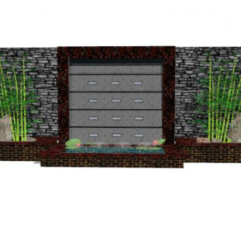 新中式绿植景观墙SU模型下载_sketchup草图大师SKP模型