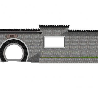 新中式月洞门景墙设计SU模型下载_sketchup草图大师SKP模型