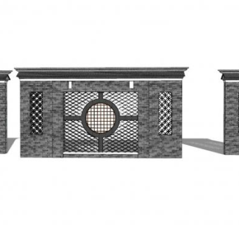 新中式景墙石墙SU模型下载_sketchup草图大师SKP模型