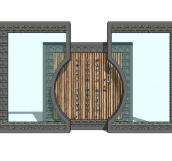 新中式孟郊诗词玻璃景墙SU模型下载_sketchup草图大师SKP模型