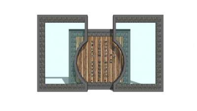 新中式孟郊诗词玻璃景墙SU模型下载_sketchup草图大师SKP模型